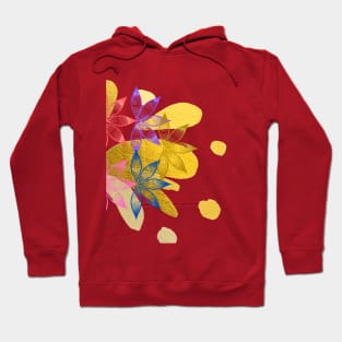 Multicoloured Floral design illustration pattern with gold metallic paint splatter Hoodie